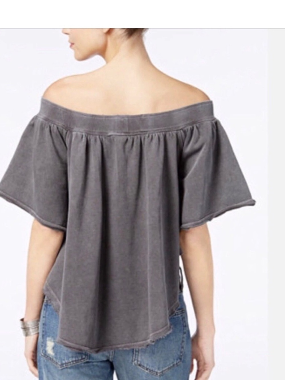 Free People Kiss Me Off Shoulder Knit Top Charcoal Gray Size L - Picture 2 of 8